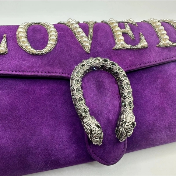 GUCCI Large Dionysus Loved Purple Suede Pearl Clutch, Rare! - Picture 3 of 13